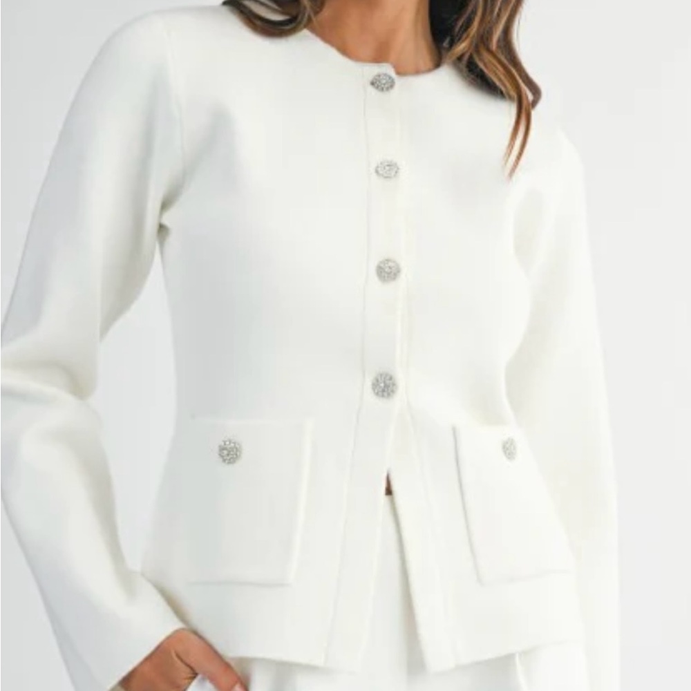 MARBLE Cream Cardigan with Silver Buttons